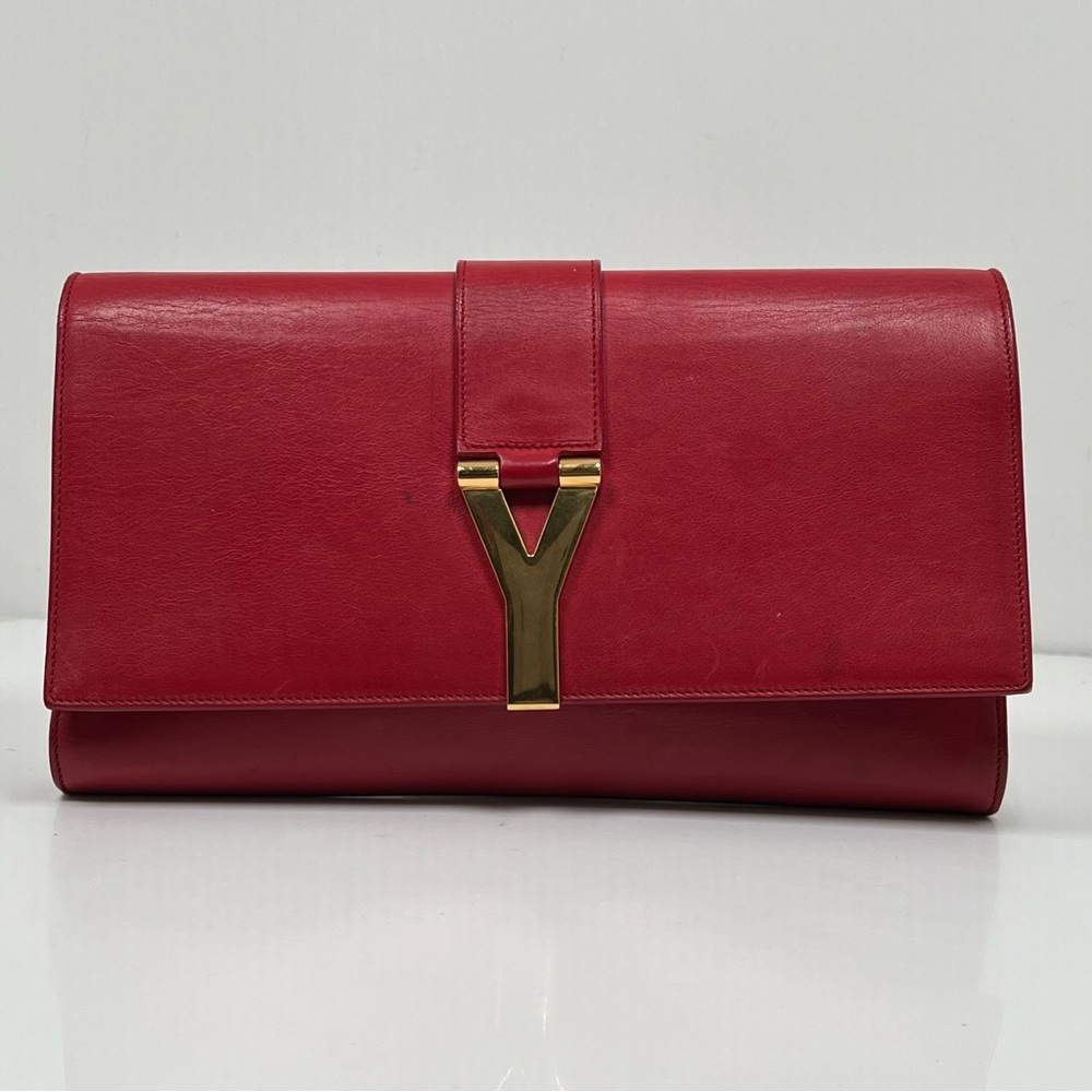 Yves Saint Laurent Clutch Bag Red Leather Gold Hardware